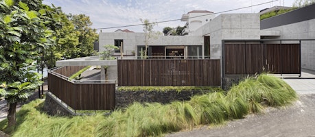 Cascading House: Complex yet Simple Concrete House Behind Lush Trees